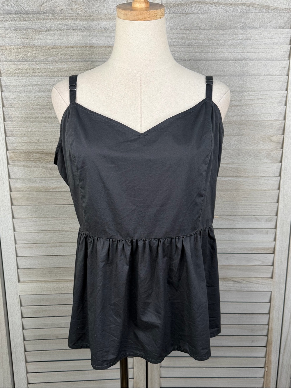 OLD NAVY Black Cami Strap Cotton Tank Top Smocked Back-XL